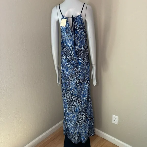 NWT LUCKY BRAND Indigo Floral Maxi Dress Boho Tassel Beach Dress Cover Up Size S - Picture 7 of 16